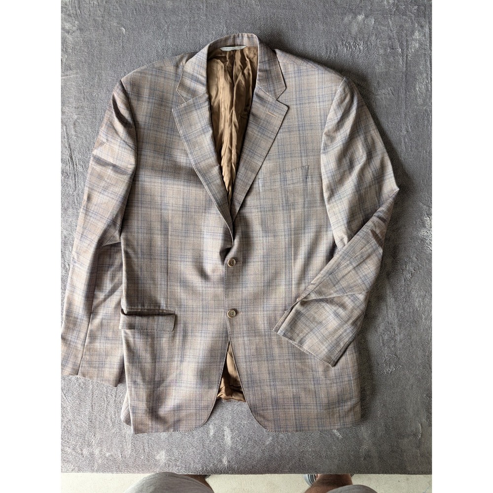 Canali 1934 Mens Tan Blue Glen Plaid 2-Button Sport Coat Blazer Made in Italy